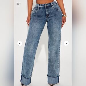 Cuffed Wide Leg Jeans - Medium Wash Size 9